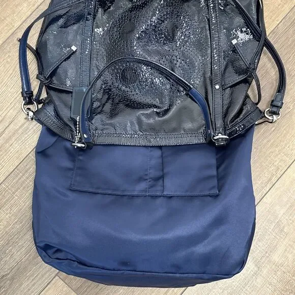 COACH 19569 Audrey Cinched Dark Blue Patent Leather Shoulder Bag Purse - Picture 7 of 12